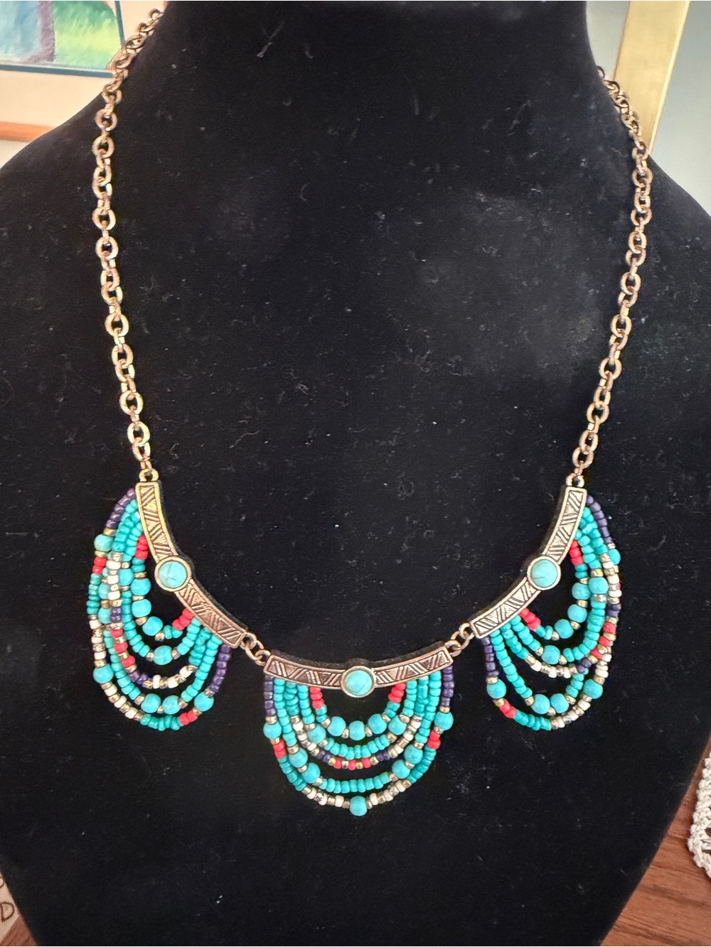 Bohemian Turquoise Beaded Statement Necklace - Unbranded
